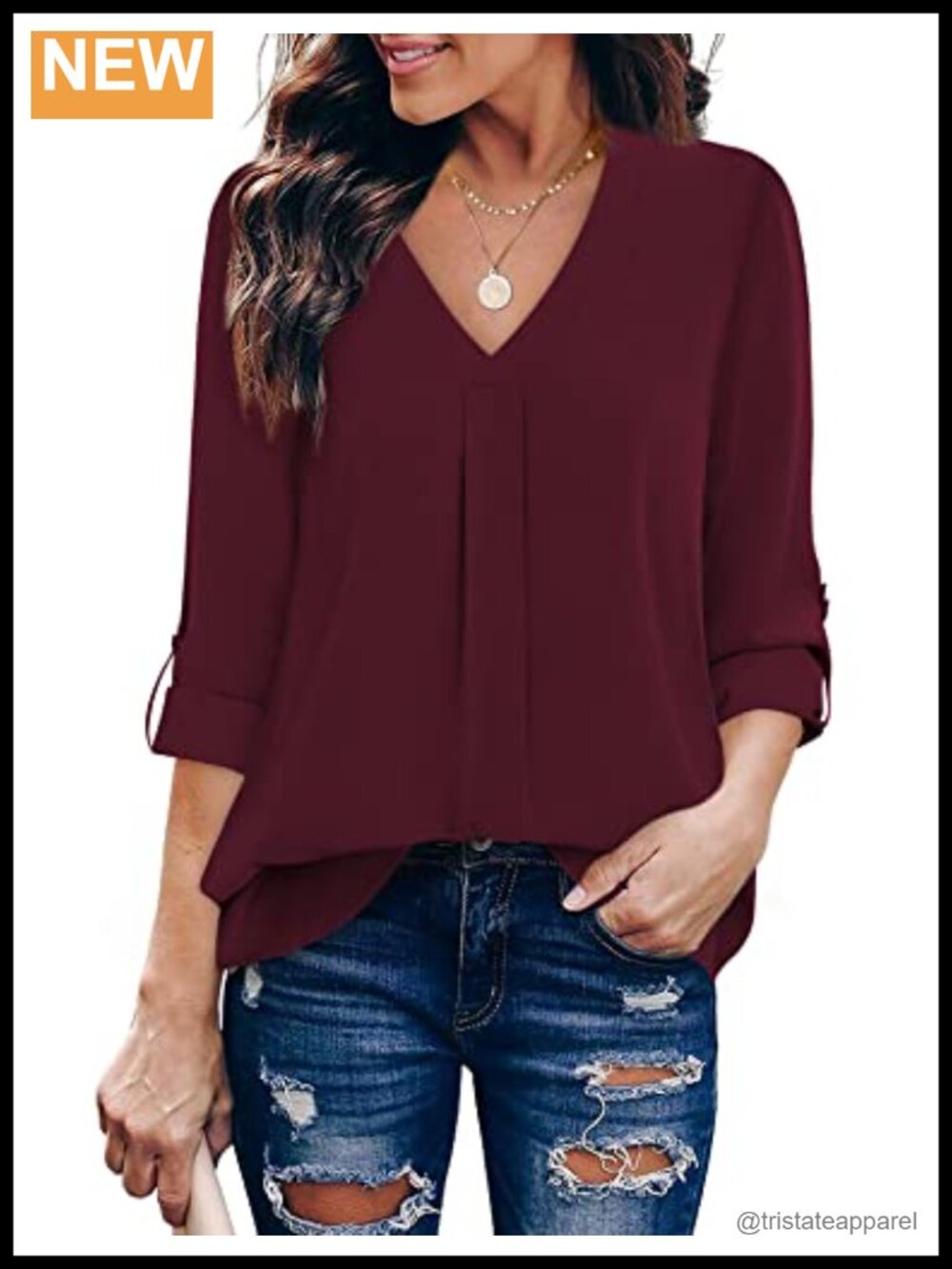 Womens Business Casual 3/4 Sleeve V Neck Work Office Blouse Top